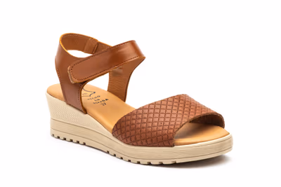 Sandalias Mujer Piel Cuero Velcro Cuña - 2
