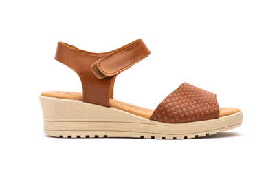 Sandalias Mujer Piel Cuero Velcro Cuña - 3