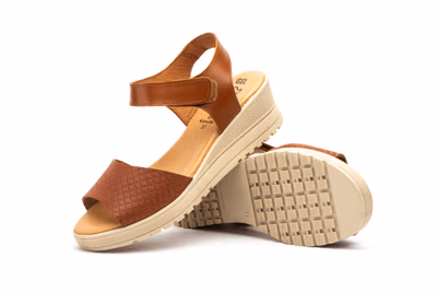 Sandalias Mujer Piel Cuero Velcro Cuña - 5