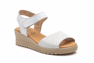 Sandalias Mujer Piel Blanco Velcro Cuña - 2