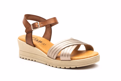 Sandalias Mujer Piel Cuero Cuña - 2