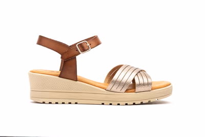 Sandalias Mujer Piel Cuero Cuña - 3