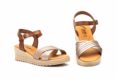 Sandalias Mujer Piel Cuero Cuña