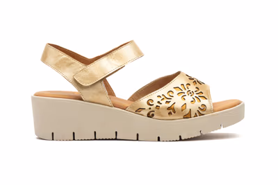 Sandalias Mujer Piel Platino Láser Cuña - 3