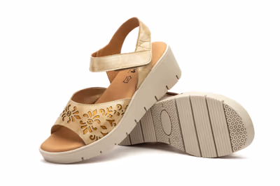 Sandalias Mujer Piel Platino Láser Cuña - 5