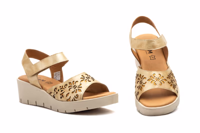 Sandalias Mujer Piel Platino Láser Cuña