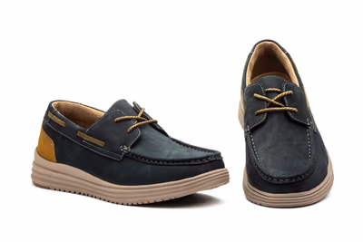 Náuticos Hombre Piel Nobuck Marino Cordones