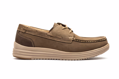 Náuticos Hombre Piel Nobuck Taupe Cordones - 3