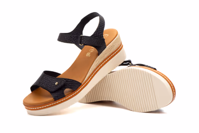 Sandalias Mujer Piel Negro Cuña - 5