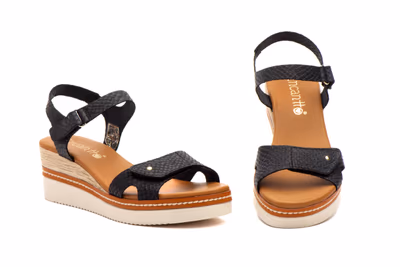 Sandalias Mujer Piel Negro Cuña