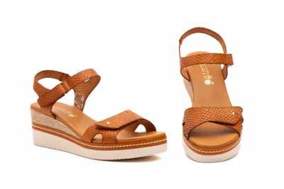 Sandalias Mujer Piel Cuero Cuña