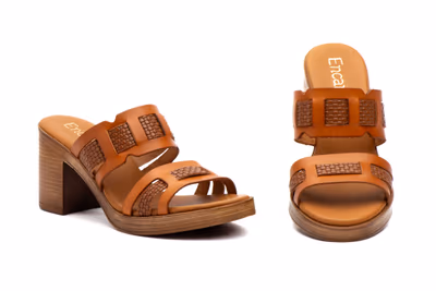 Sandalias Mujer Piel Cuero Tacón