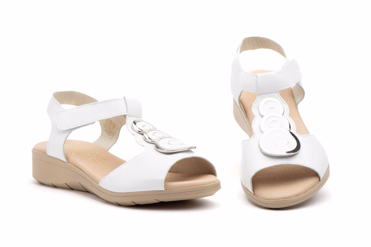 Sandalias Mujer Piel Blanco Velcro