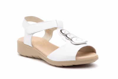 Sandalias Mujer Piel Blanco Velcro - 2