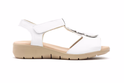 Sandalias Mujer Piel Blanco Velcro - 3
