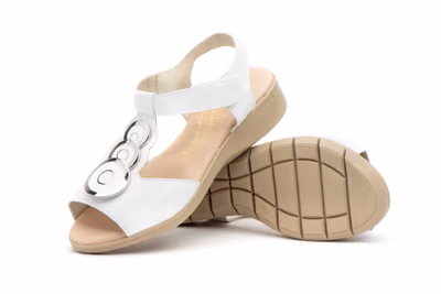 Sandalias Mujer Piel Blanco Velcro - 5