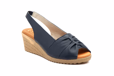 Sandalias Mujer Piel Marino Cuña Elástico - 2