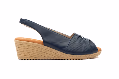 Sandalias Mujer Piel Marino Cuña Elástico - 3