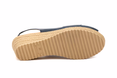 Sandalias Mujer Piel Marino Cuña Elástico - 4
