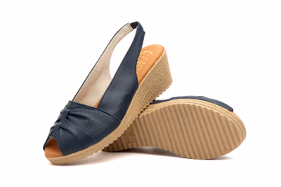 Sandalias Mujer Piel Marino Cuña Elástico - 5