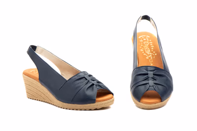 Sandalias Mujer Piel Marino Cuña Elástico