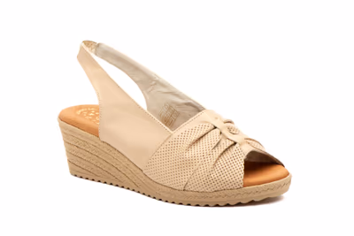 Sandalias Mujer Piel Beige Cuña Elástico - 2