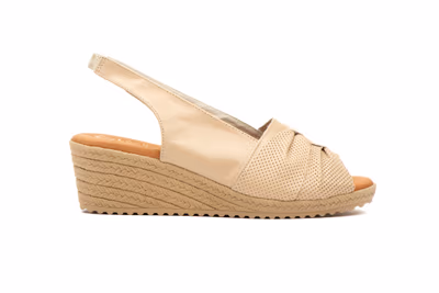 Sandalias Mujer Piel Beige Cuña Elástico - 3