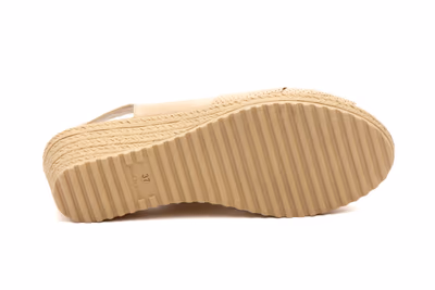 Sandalias Mujer Piel Beige Cuña Elástico - 4