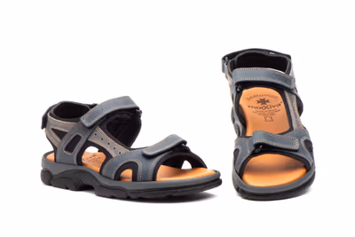 Sandalias Hombre Piel Keloil Marino Gris Morxiva