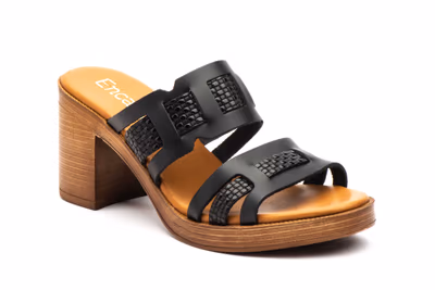 Sandalias Mujer Piel Negro Tacón - 2