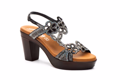 Sandalias Mujer Fiesta Negro Brillo Tacón - 2