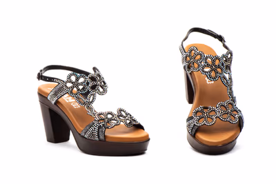 Sandalias Mujer Fiesta Negro Brillo Tacón