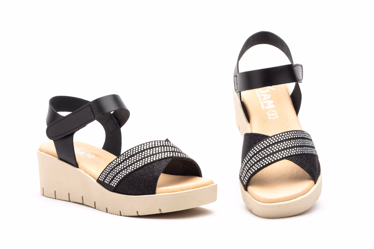 Sandalias Mujer Piel Negro Plata