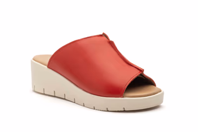 Zuecos Sandalias Mujer PIel Rojo Cuña - 2
