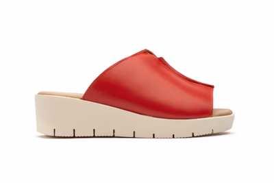 Zuecos Sandalias Mujer PIel Rojo Cuña - 3