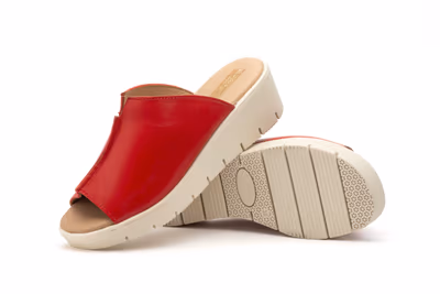 Zuecos Sandalias Mujer PIel Rojo Cuña - 5