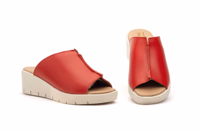 Zuecos Sandalias Mujer PIel Rojo Cuña