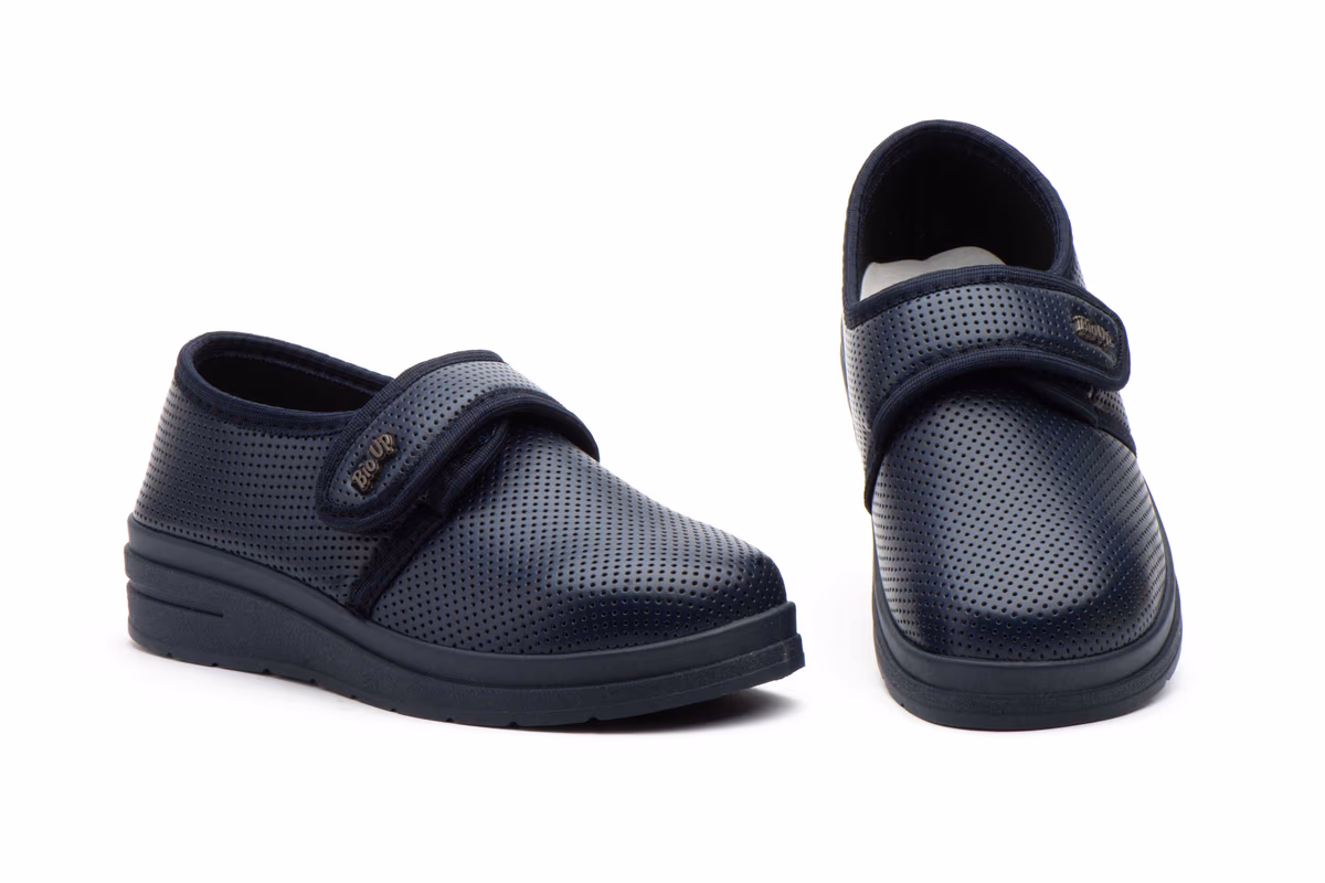 Zapatos Mujer Marino Perforado Velcro