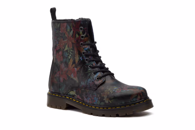 Bota Mujer Piel Flores Negro - 2