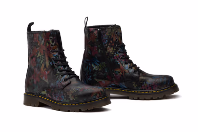 Bota Mujer Piel Flores Negro