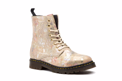 Bota Mujer Piel Flores Beige - 2