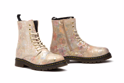 Bota Mujer Piel Flores Beige