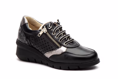 Deportivos Mujer Piel Negro Plata - 2