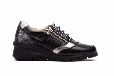 Deportivos Mujer Piel Negro Plata - 3