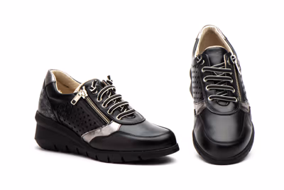 Deportivos Mujer Piel Negro Plata