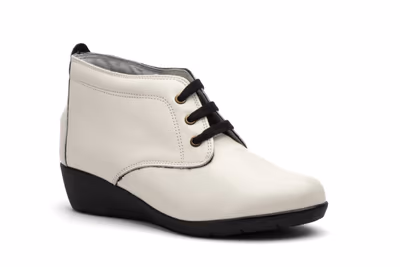 Botín Mujer Piel Marfil Cordones - 2