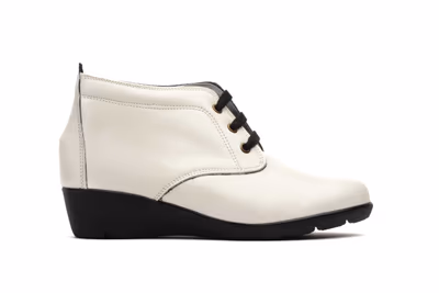 Botín Mujer Piel Marfil Cordones - 3