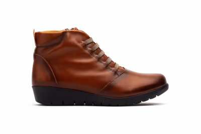 Botín Mujer Piel Cuero Cordones Elásticos Cremallera Cuña - 3