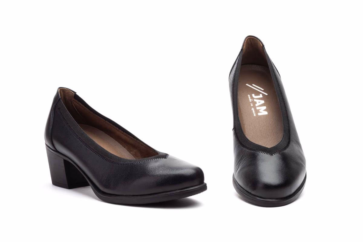 Zapatos Mujer Piel Negro Elásticos