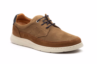 Men's Casual Shoe Taupe Nubuck Lace-up Nautic Blue ref. R83-2604 - 2